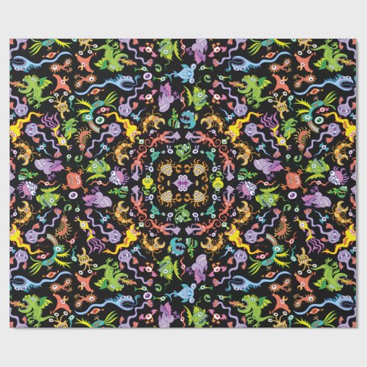 パターンで提起しているカラフルで熱狂するなモンスターは設計します ラッピングペーパー (フラット)