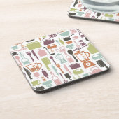 パターンとカラフル料理アイコン コースター (左側)