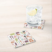 パターンとカラフル料理アイコン スクエアペーパーコースター (インサイチュ)