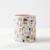 パターンとカラフル料理アイコン ツートーンマグカップ (中央)