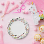 パターンとカラフル料理アイコン ペーパープレート (パーティー)