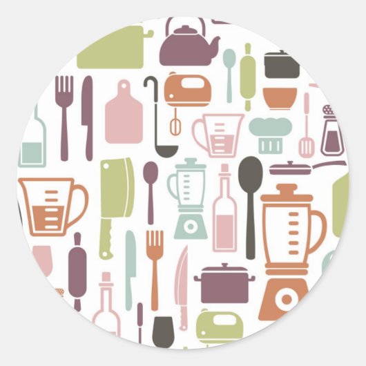 パターンとカラフル料理アイコン ラウンドシール (正面)