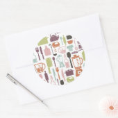 パターンとカラフル料理アイコン ラウンドシール (封筒)