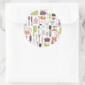 パターンとカラフル料理アイコン ラウンドシール (バッグ)