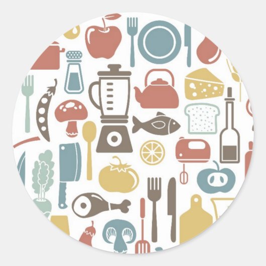 パターンと料理アイコン ラウンドシール (正面)