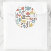 パターンと料理アイコン ラウンドシール (バッグ)