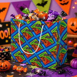 パターンにカボチャとコウモリ、名前、ハロウィン、ZSG ラージペーパーバッグ