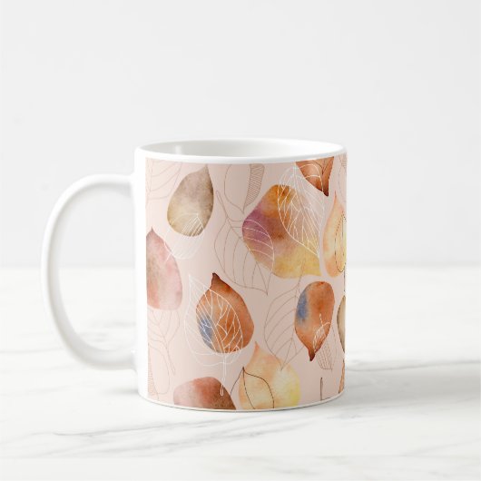 パターンに葉:グラフィックと水彩の葉。 コーヒーマグカップ (左)