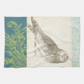 パターンの背景に灰色のフクロウ キッチンタオル (横)