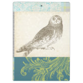 パターンの背景に灰色のフクロウ クリップボード (裏面)