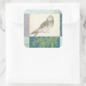 パターンの背景に灰色のフクロウ スクエアシール (バッグ)