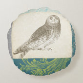 パターンの背景に灰色のフクロウ ラウンドクッション (裏面)