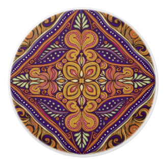 パターンろうけつ染め黄ブルー セラミックノブ