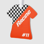 パターンをオレンジ色で白黒でチェック オーナメント (正面)