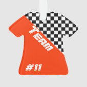 パターンをオレンジ色で白黒でチェック オーナメント (裏面)