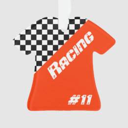 パターンをオレンジ色で白黒でチェック オーナメント