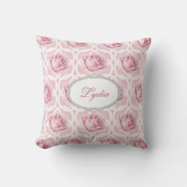 パターンを繰り返しているピンクのバラそして白いクローバー クッション