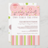 パターンオブおもしろいツインガールベビーシャワー招待状 招待状 (正面/裏面)