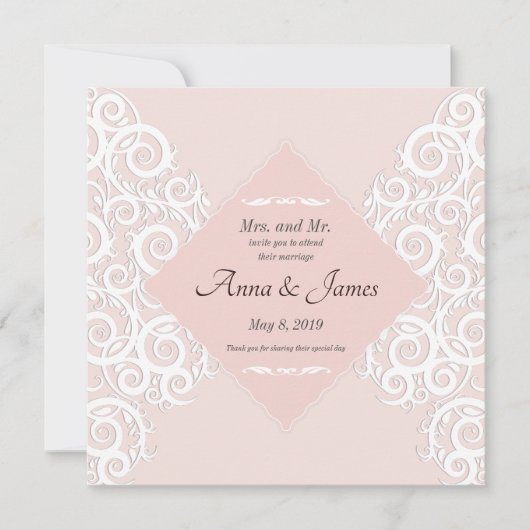 パターンオーナメントオンピンク結婚式招待状 セーブザデート (正面)