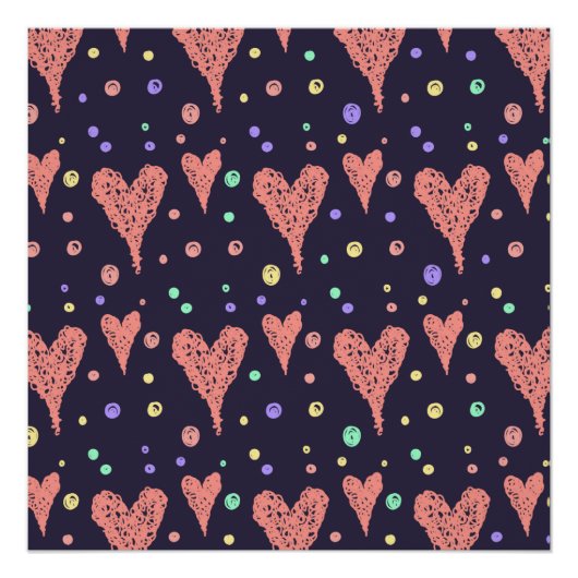 パターンカラフルハートガーリーモダンかわいい ポスター (正面)
