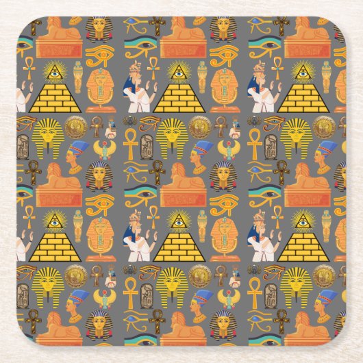 パターンシンボル古代エジプトの象形文字 スクエアペーパーコースター (正面)