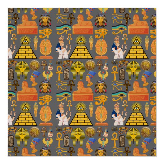パターンシンボル古代エジプトの象形文字 ポスター (正面)