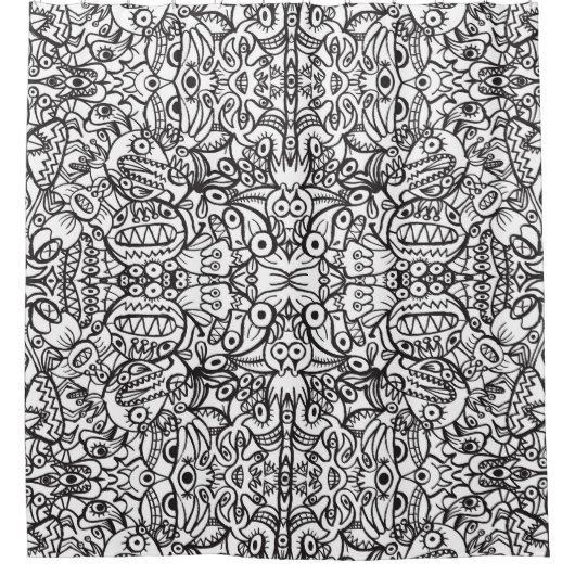 パターンデザインの奇妙なドードルア熱狂するートの生き物 シャワーカーテン (正面)