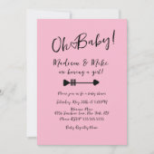 パターンハートバレンタインデーピンク赤ちゃんシャワー 招待状 (正面)