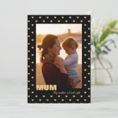 パターンハート母フォトブラックホリデーカード シーズンカード (スタンド正面)