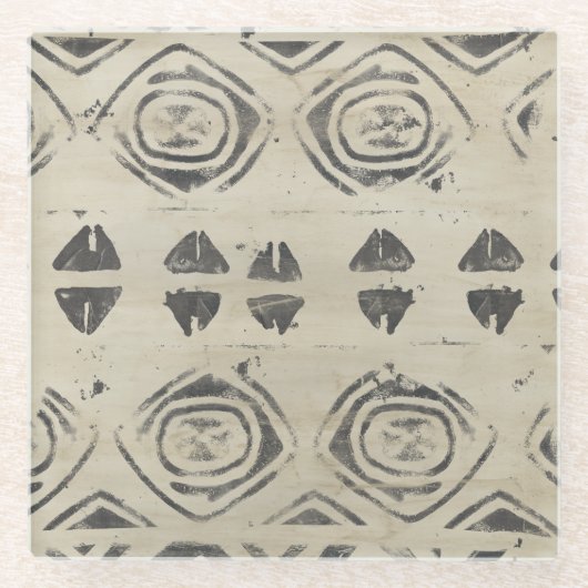 パターンバザール – 丸い形と幾何学的な形 ガラスコースター (正面)