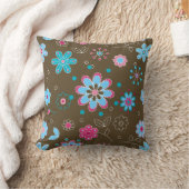 パターンブラウンのピンクおよび青い花装飾用クッション クッション (ブランケット)