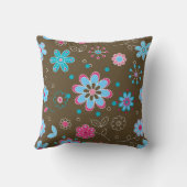 パターンブラウンのピンクおよび青い花装飾用クッション クッション (裏面)