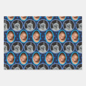 パターンモダン濃い青任意の大事な行事9写真 ラッピングペーパーシート (正面3)