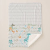 パターンユニコーンストライプティール（緑がかった色）グレーコーラル シェルパブランケット (正面)