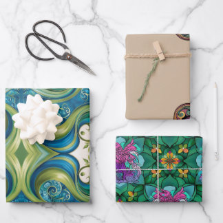 パターンユニークラッピング紙フラットシートセット3 ラッピングペーパーシート