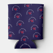 パターンロゴモノグラムパーソナライズされた（赤と青） 缶クーラー (正面)