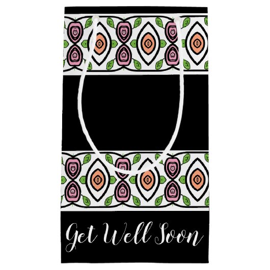 パターン付き黒カラフル色 スモールペーパーバッグ (正面)