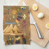 パターン古代エジプトの象形記号 キッチンタオル (四つ折り)