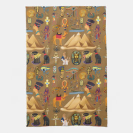 パターン古代エジプトの象形記号 キッチンタオル