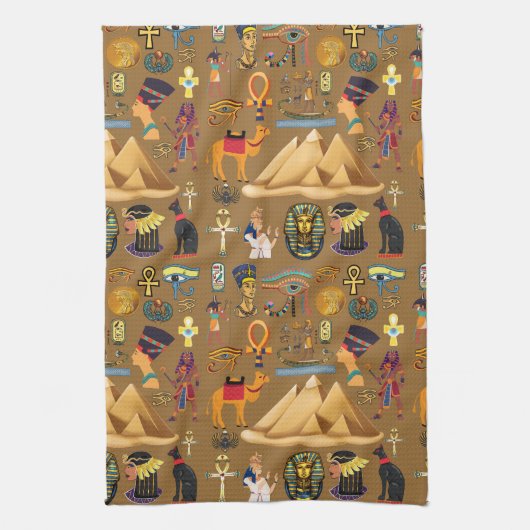 パターン古代エジプトの象形記号 キッチンタオル (縦)