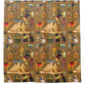 パターン古代エジプトの象形記号 シャワーカーテン (正面)