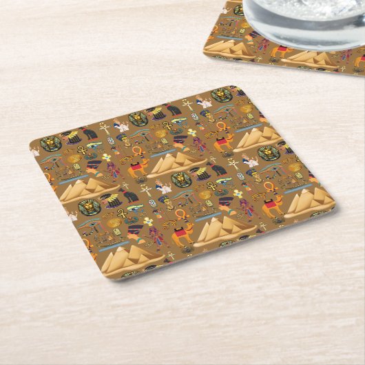 パターン古代エジプトの象形記号 スクエアペーパーコースター (アングル)