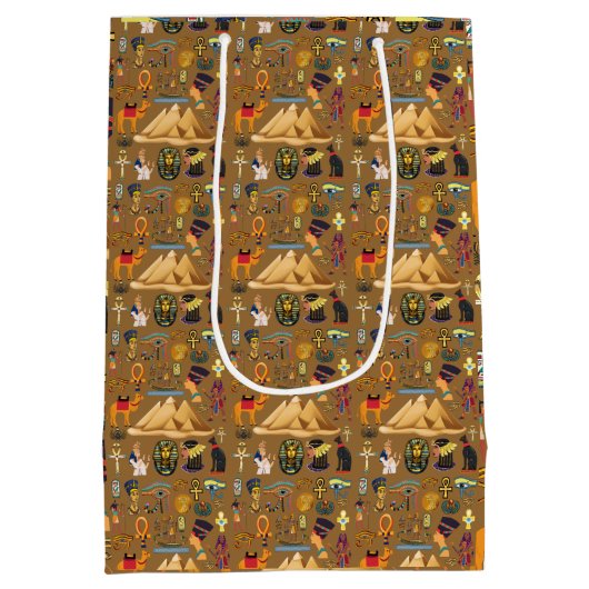 パターン古代エジプトの象形記号 ミディアムペーパーバッグ (裏面)