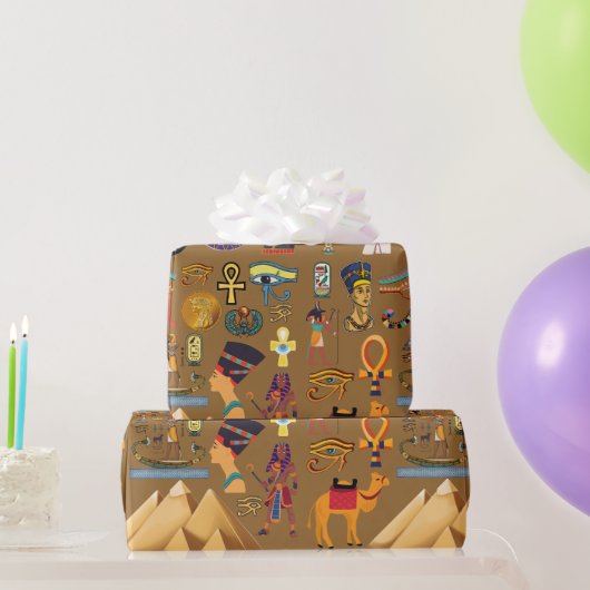 パターン古代エジプトの象形記号 ラッピングペーパー (パーティーギフト)