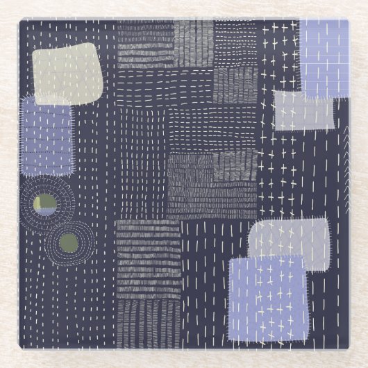 パターン日本のに似た刺し子のステッチ ガラスコースター (正面)