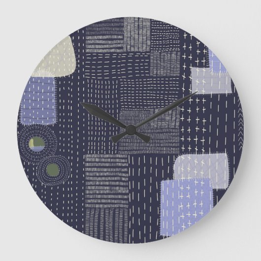 パターン日本のに似た刺し子のステッチ ラージ壁時計 (正面)