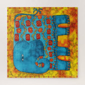 パターン柄のゾウの水彩イラスト ジグソーパズル (縦)