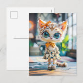 パターン柄のドレスを着た室内の子猫 シーズンポストカード (正面/裏面)