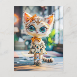 パターン柄のドレスを着た室内の子猫 シーズンポストカード