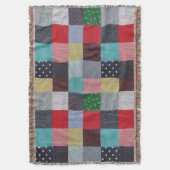 パターン正方形ヴィンテージスタイルカラフルパッチワーク スローブランケット (正面縦)